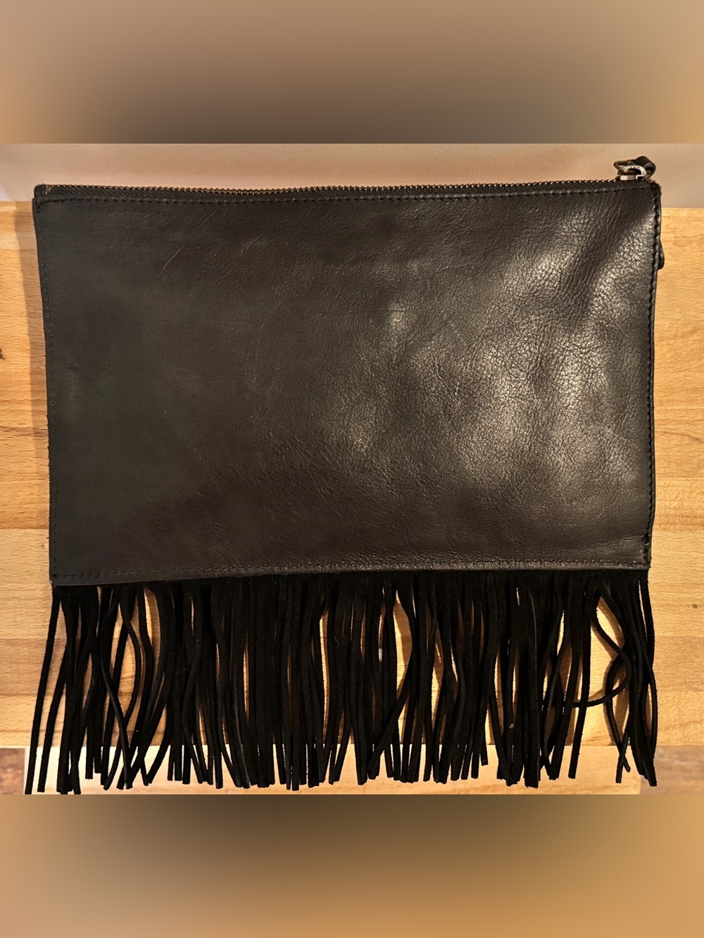 MADEWELL Leather & Suede Fringe Clutch black O/S Like new